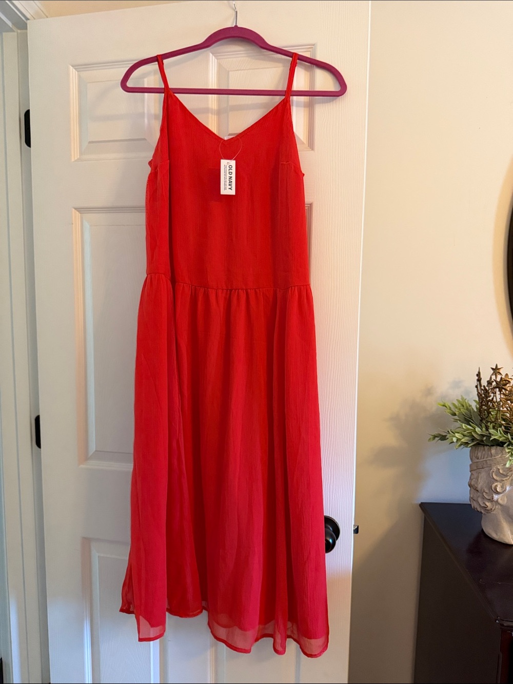 Reddish/Orange Spaghetti Strap Midi Dress